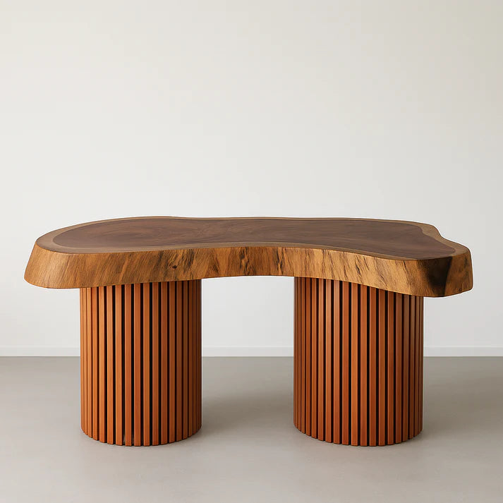 Luxury handcrafted solid Bubinga desk made from a single cookie slab by Rooibaard Woodwork
